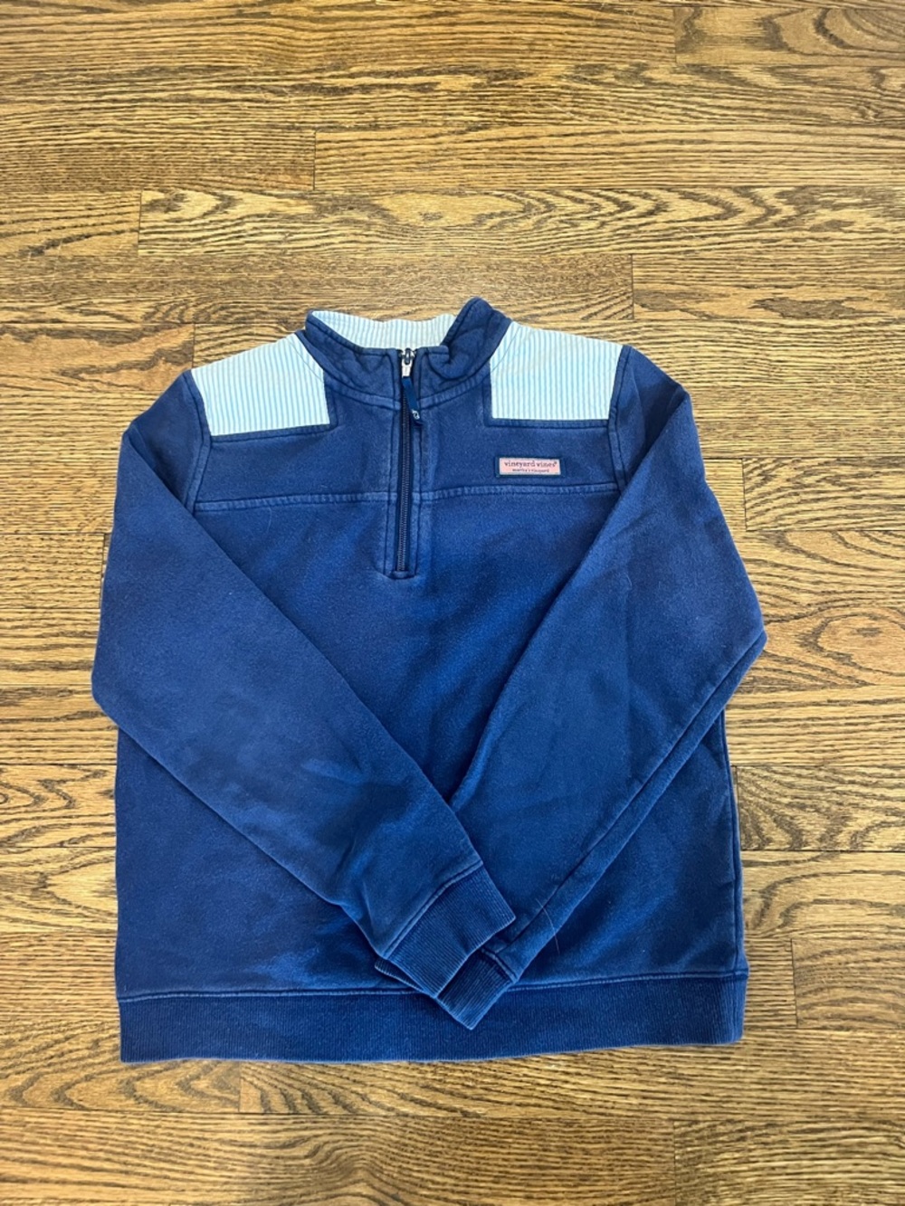 Vineyard Vines Navy Quarter-Zip Pullover with Light Blue Shoulder Panels